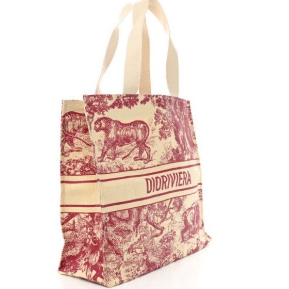 Christian Dior Tote Red Toile Print and tan NWT VIP Brand New Collecters - Picture 12 of 13